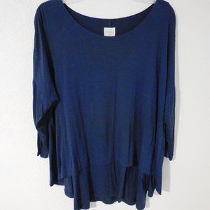 Chicos Size 1 Layered Tiered Top Navy Blue 3/4 Sleeve Stretch Medium